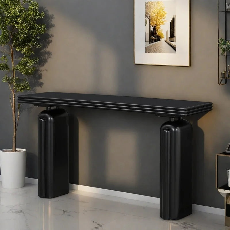 Consolle curva in legno di acacia con gambe scultoree minimaliste
