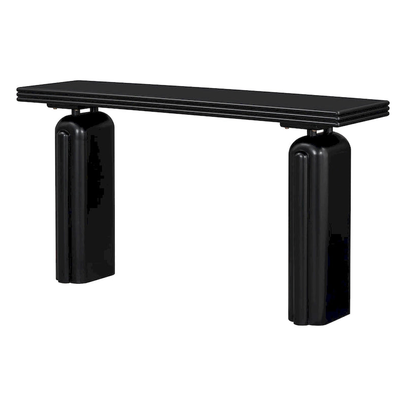Consolle curva in legno di acacia con gambe scultoree minimaliste