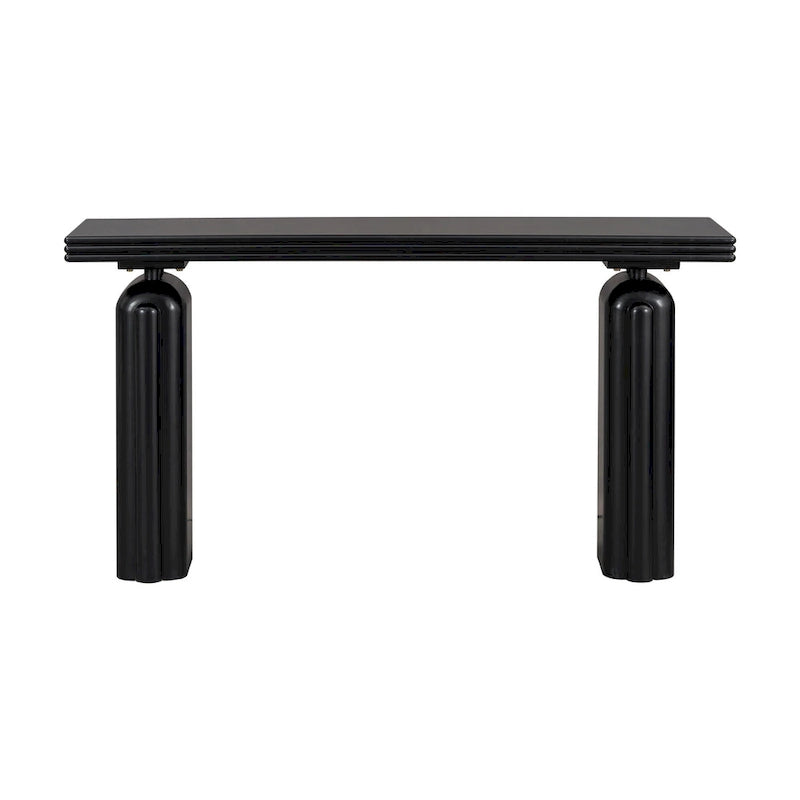 Consolle curva in legno di acacia con gambe scultoree minimaliste