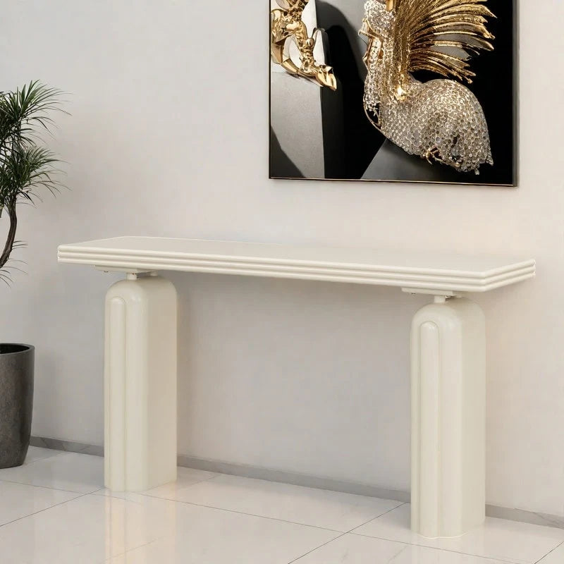 Consolle curva in legno di acacia con gambe scultoree minimaliste