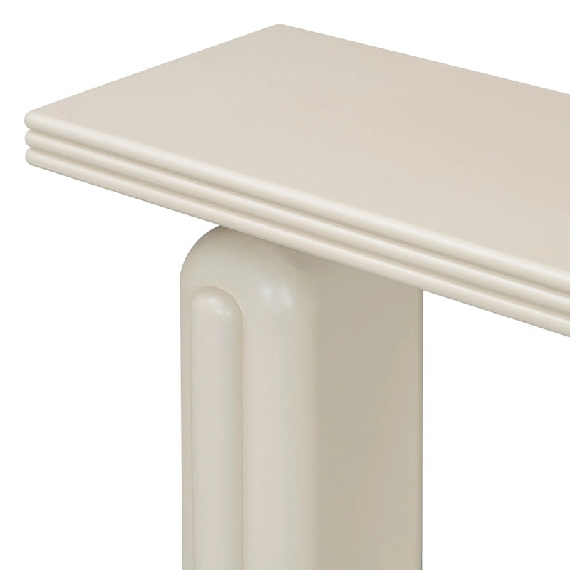 Consolle curva in legno di acacia con gambe scultoree minimaliste