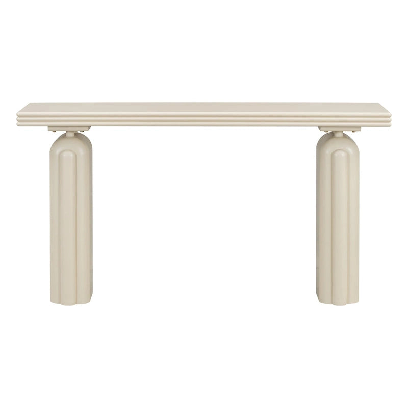 Consolle curva in legno di acacia con gambe scultoree minimaliste