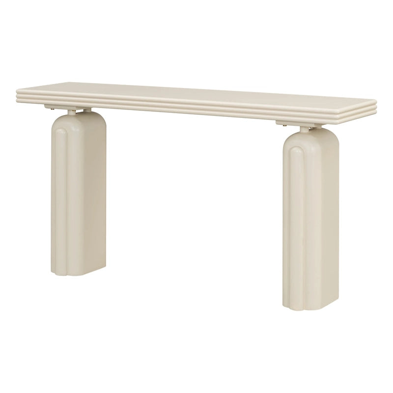 Consolle curva in legno di acacia con gambe scultoree minimaliste