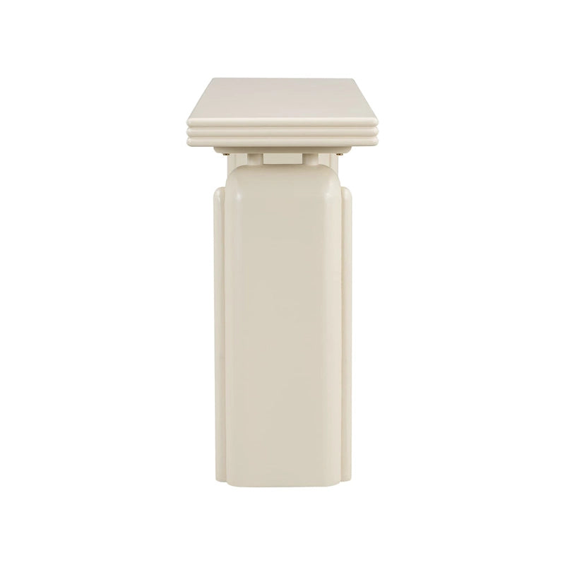 Consolle curva in legno di acacia con gambe scultoree minimaliste