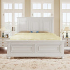 Letto a piattaforma in pino massello in stile tradizionale di colore bianco, dimensioni King Size, con doghe in legno per camera da letto
