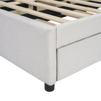 Letto a piattaforma matrimoniale in lino con testiera a motivo mattone, letto estraibile e cassetti contenitore, beige