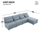 Divano sezionale a L a 4 posti blu da 120", divano moderno in tessuto per soggiorno con chaise longue