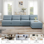 Divano sezionale a L a 4 posti blu da 120", divano moderno in tessuto per soggiorno con chaise longue