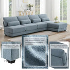 Divano sezionale a L a 4 posti blu da 120", divano moderno in tessuto per soggiorno con chaise longue