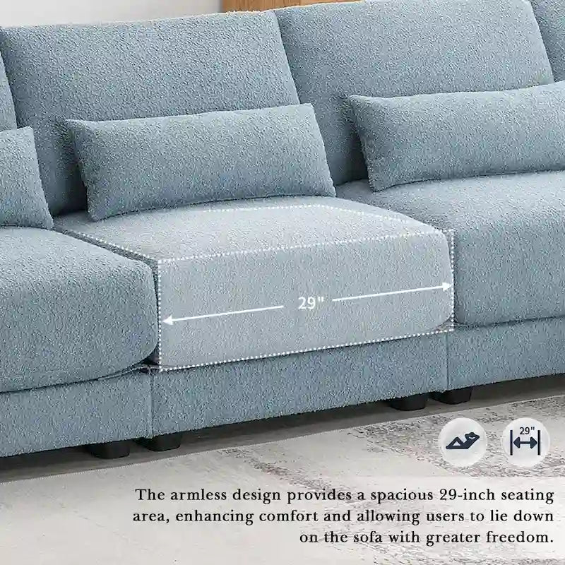 Divano sezionale a L a 4 posti blu da 120", divano moderno in tessuto per soggiorno con chaise longue