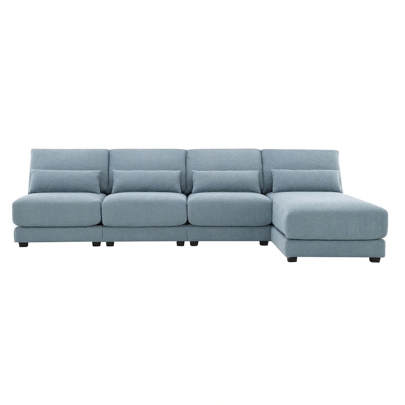 Divano sezionale a L a 4 posti blu da 120", divano moderno in tessuto per soggiorno con chaise longue