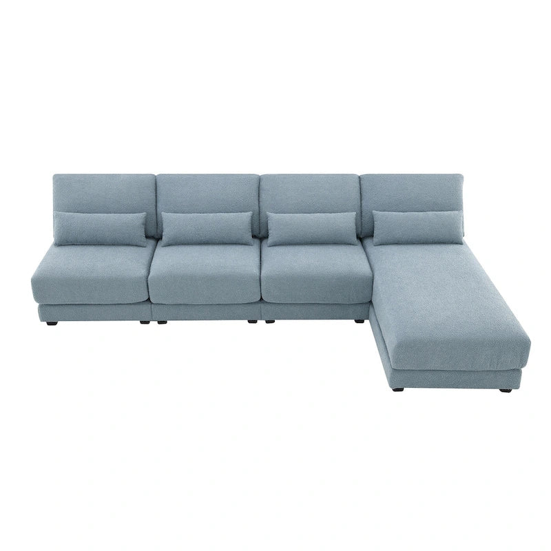 Divano sezionale a L a 4 posti blu da 120", divano moderno in tessuto per soggiorno con chaise longue