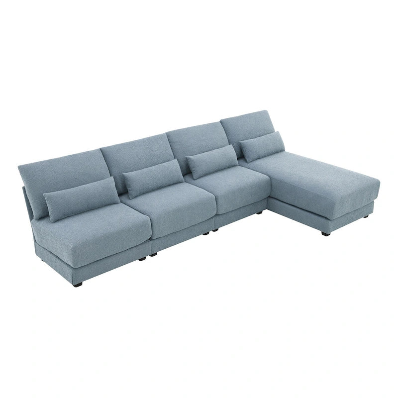 Divano sezionale a L a 4 posti blu da 120", divano moderno in tessuto per soggiorno con chaise longue