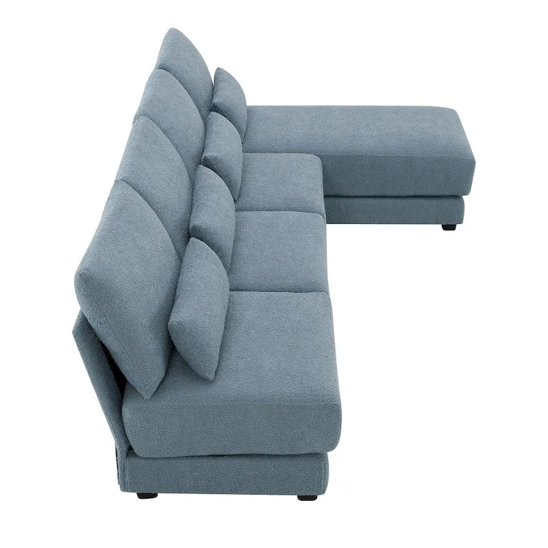 Divano sezionale a L a 4 posti blu da 120", divano moderno in tessuto per soggiorno con chaise longue