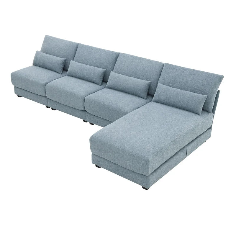 Divano sezionale a L a 4 posti blu da 120", divano moderno in tessuto per soggiorno con chaise longue