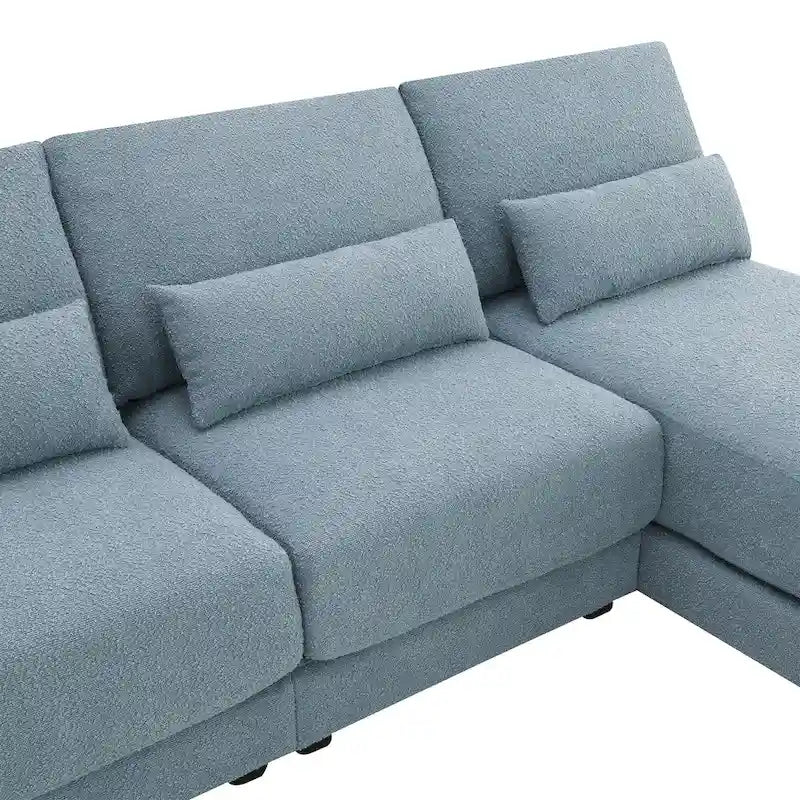 Divano sezionale a L a 4 posti blu da 120", divano moderno in tessuto per soggiorno con chaise longue