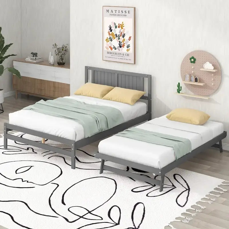 Letto a piattaforma in legno di pino a grandezza naturale con letto estraibile regolabile, struttura del letto moderna in legno massello