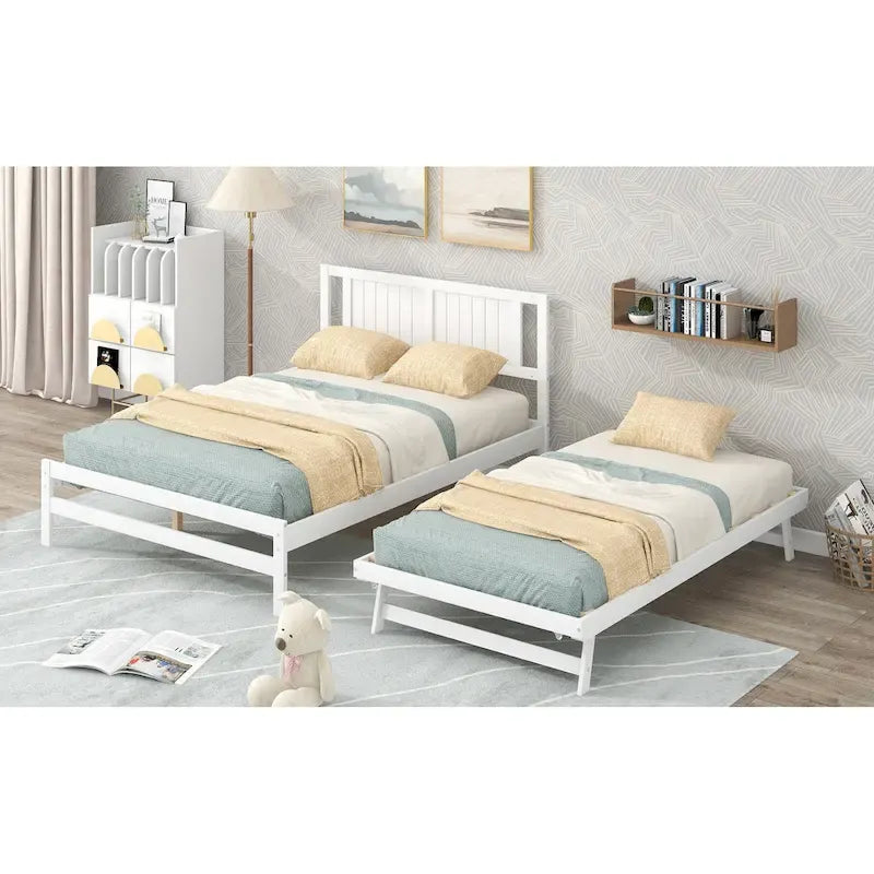 Letto a piattaforma in legno di pino a grandezza naturale con letto estraibile regolabile, struttura del letto moderna in legno massello