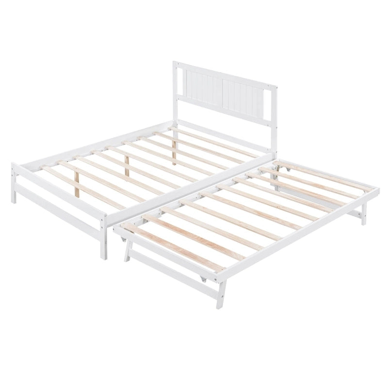 Letto a piattaforma in legno di pino a grandezza naturale con letto estraibile regolabile, struttura del letto moderna in legno massello