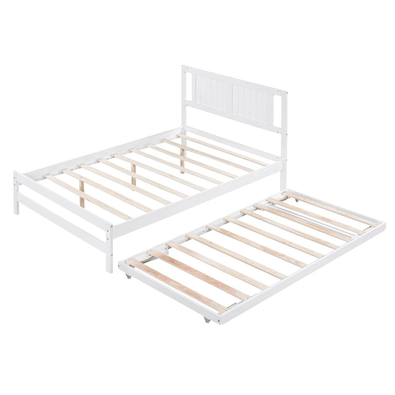 Letto a piattaforma in legno di pino a grandezza naturale con letto estraibile regolabile, struttura del letto moderna in legno massello