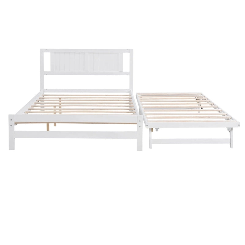 Letto a piattaforma in legno di pino a grandezza naturale con letto estraibile regolabile, struttura del letto moderna in legno massello