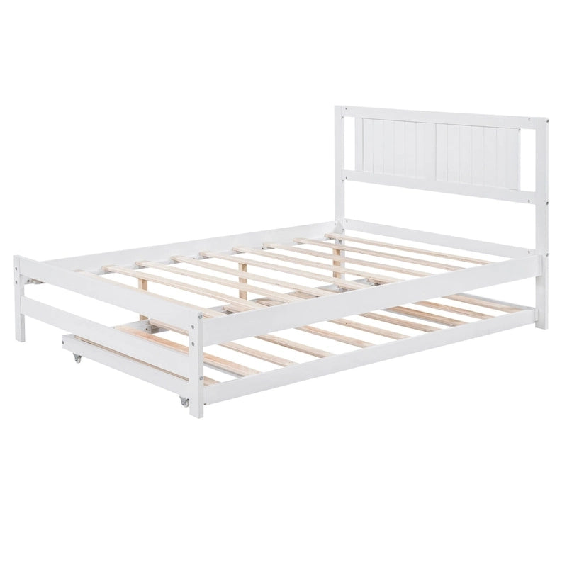 Letto a piattaforma in legno di pino a grandezza naturale con letto estraibile regolabile, struttura del letto moderna in legno massello