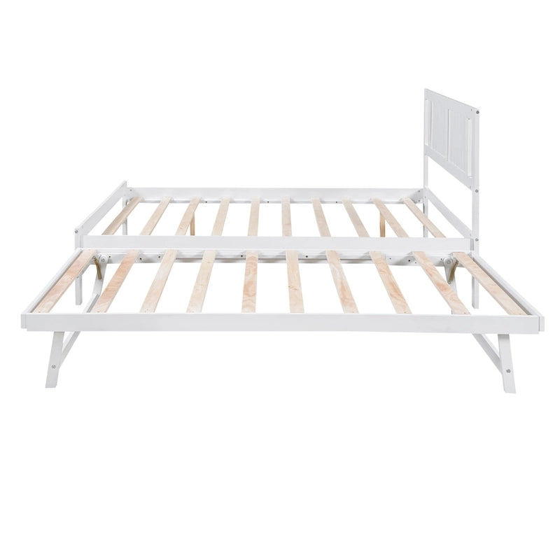 Letto a piattaforma in legno di pino a grandezza naturale con letto estraibile regolabile, struttura del letto moderna in legno massello