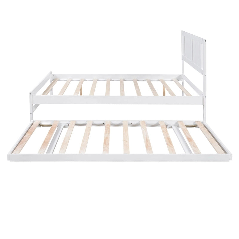 Letto a piattaforma in legno di pino a grandezza naturale con letto estraibile regolabile, struttura del letto moderna in legno massello