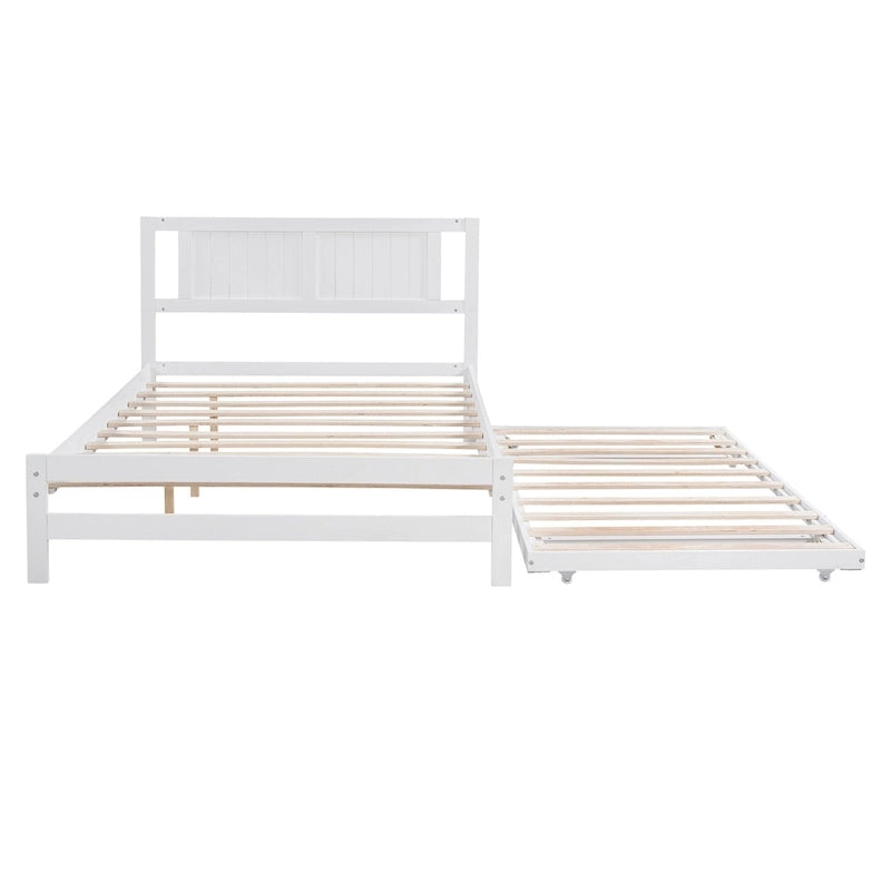 Letto a piattaforma in legno di pino a grandezza naturale con letto estraibile regolabile, struttura del letto moderna in legno massello