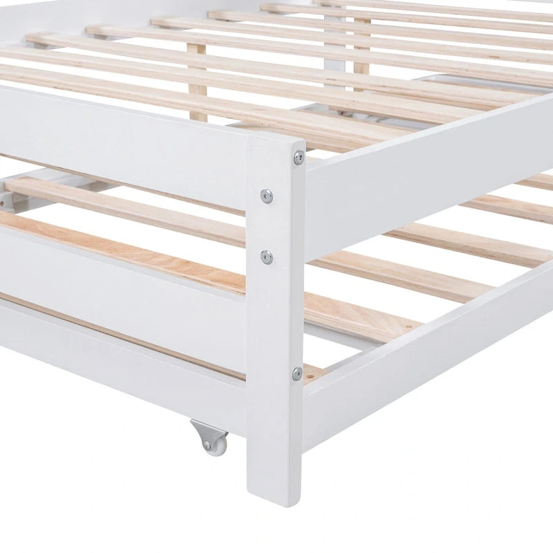 Letto a piattaforma in legno di pino a grandezza naturale con letto estraibile regolabile, struttura del letto moderna in legno massello