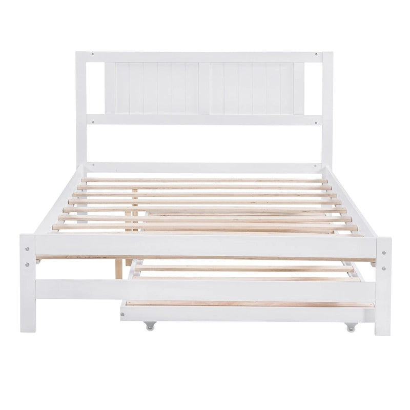 Letto a piattaforma in legno di pino a grandezza naturale con letto estraibile regolabile, struttura del letto moderna in legno massello