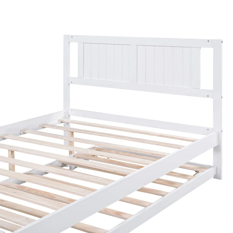 Letto a piattaforma in legno di pino a grandezza naturale con letto estraibile regolabile, struttura del letto moderna in legno massello