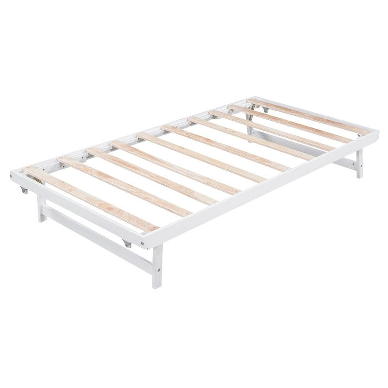 Letto a piattaforma in legno di pino a grandezza naturale con letto estraibile regolabile, struttura del letto moderna in legno massello