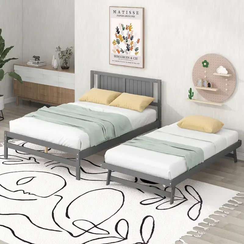 Letto a piattaforma in legno di pino a grandezza naturale con letto estraibile regolabile, struttura del letto moderna in legno massello