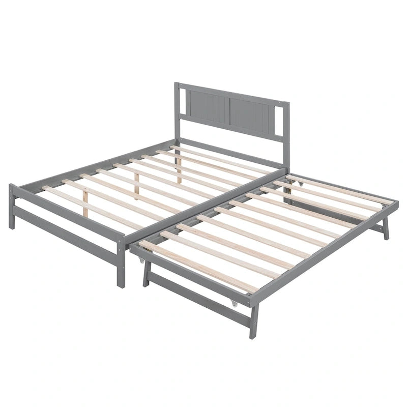 Letto a piattaforma in legno di pino a grandezza naturale con letto estraibile regolabile, struttura del letto moderna in legno massello