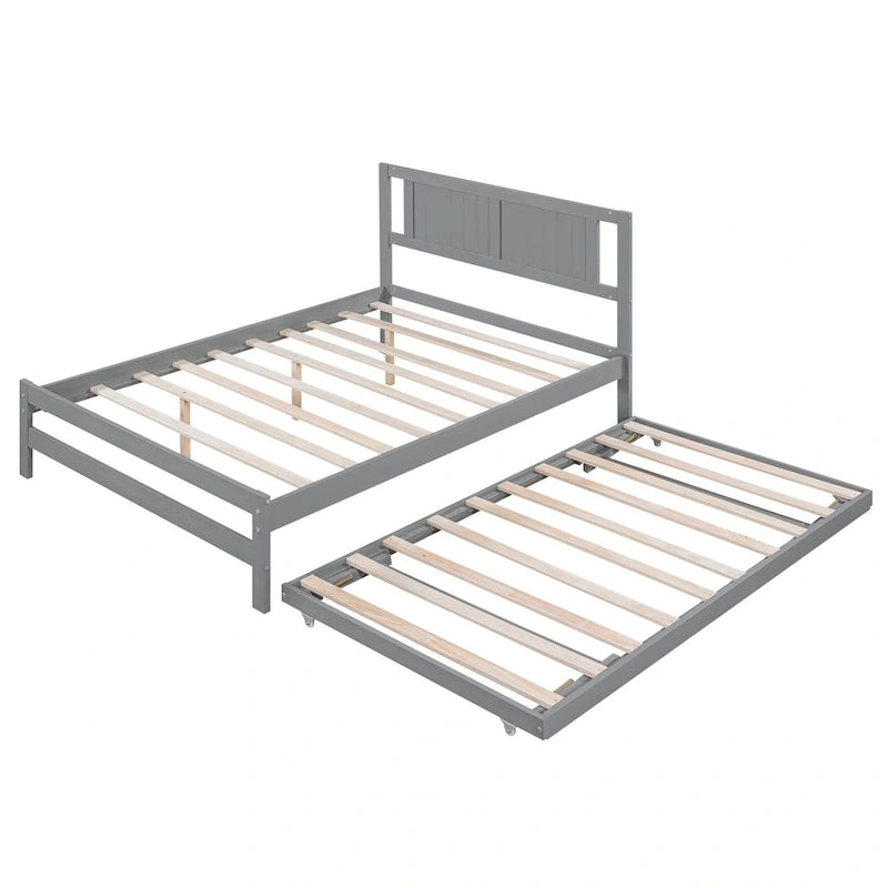 Letto a piattaforma in legno di pino a grandezza naturale con letto estraibile regolabile, struttura del letto moderna in legno massello
