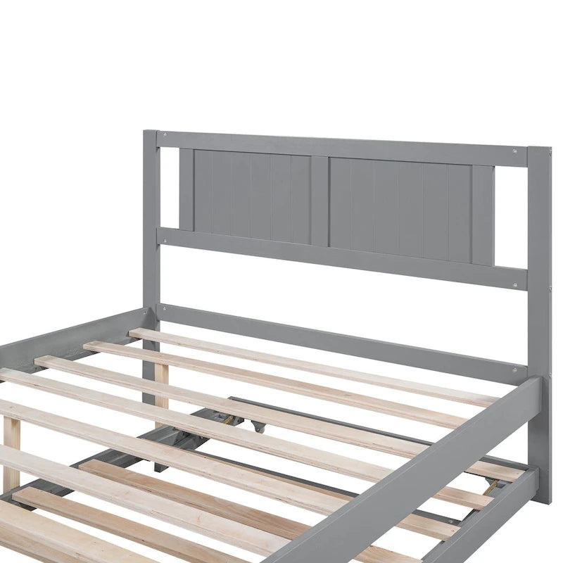 Letto a piattaforma in legno di pino a grandezza naturale con letto estraibile regolabile, struttura del letto moderna in legno massello