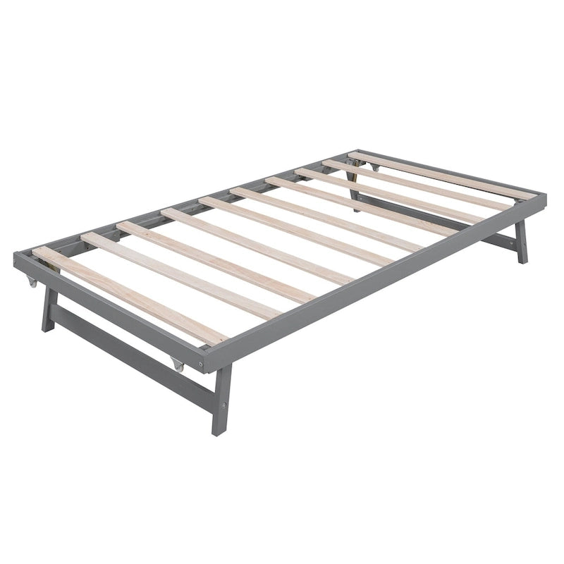 Letto a piattaforma in legno di pino a grandezza naturale con letto estraibile regolabile, struttura del letto moderna in legno massello