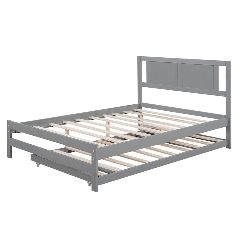 Letto a piattaforma in legno di pino a grandezza naturale con letto estraibile regolabile, struttura del letto moderna in legno massello