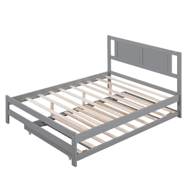 Letto a piattaforma in legno di pino a grandezza naturale con letto estraibile regolabile, struttura del letto moderna in legno massello