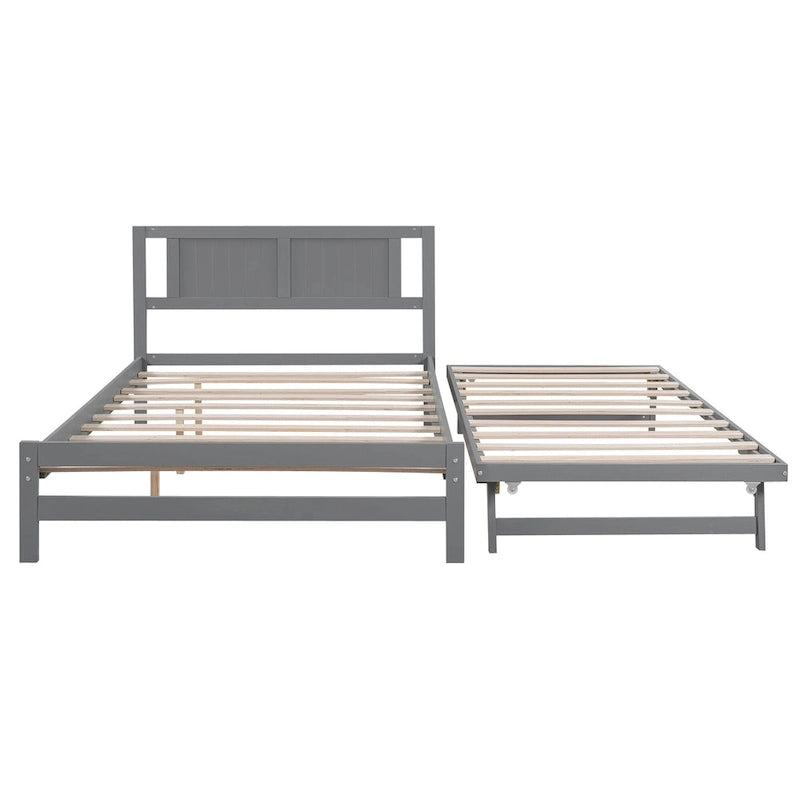 Letto a piattaforma in legno di pino a grandezza naturale con letto estraibile regolabile, struttura del letto moderna in legno massello