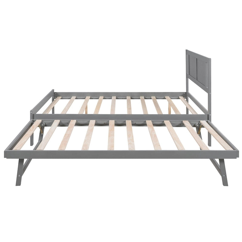Letto a piattaforma in legno di pino a grandezza naturale con letto estraibile regolabile, struttura del letto moderna in legno massello