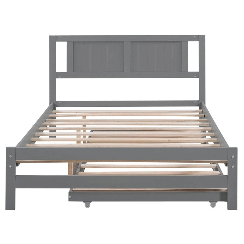 Letto a piattaforma in legno di pino a grandezza naturale con letto estraibile regolabile, struttura del letto moderna in legno massello