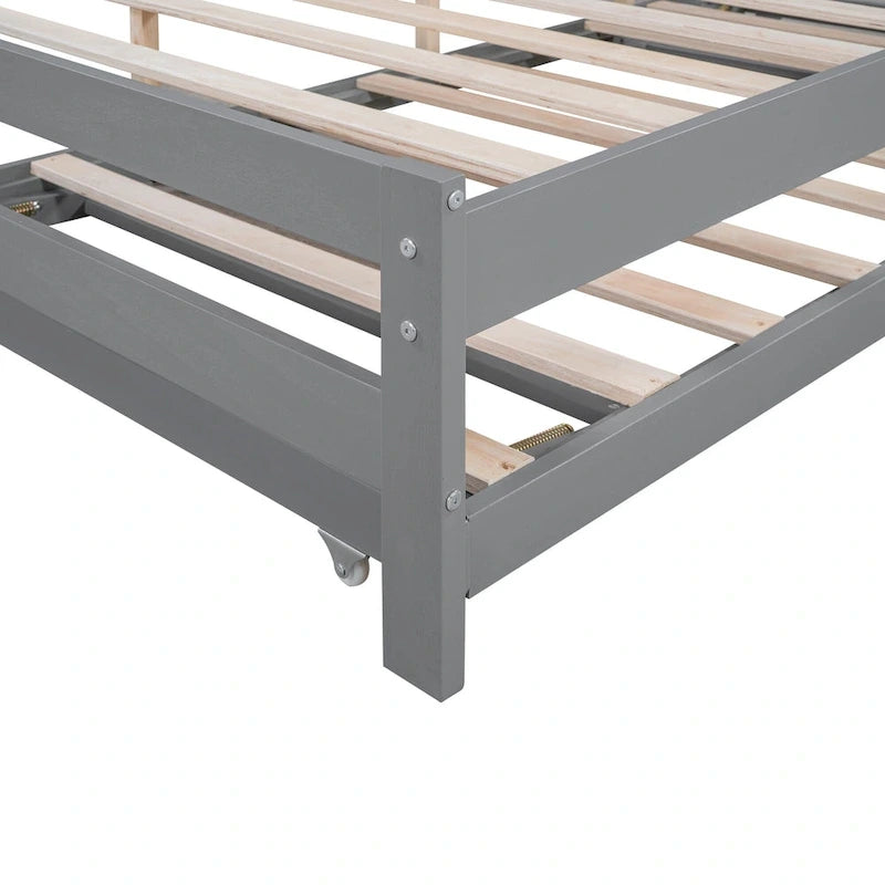 Letto a piattaforma in legno di pino a grandezza naturale con letto estraibile regolabile, struttura del letto moderna in legno massello