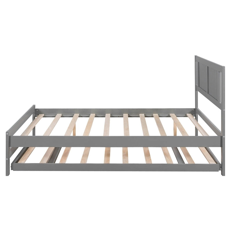 Letto a piattaforma in legno di pino a grandezza naturale con letto estraibile regolabile, struttura del letto moderna in legno massello