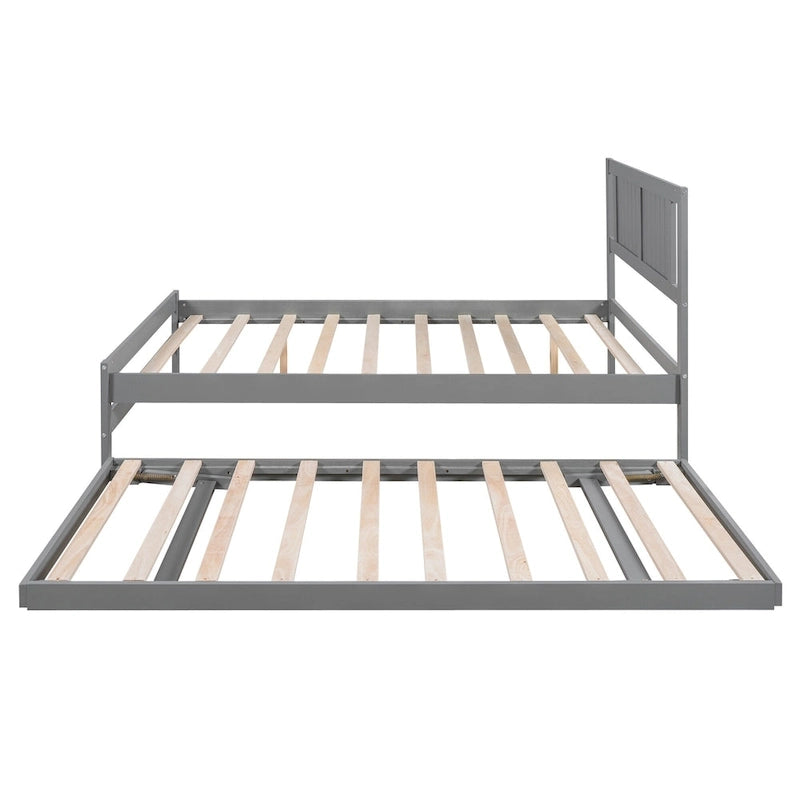 Letto a piattaforma in legno di pino a grandezza naturale con letto estraibile regolabile, struttura del letto moderna in legno massello