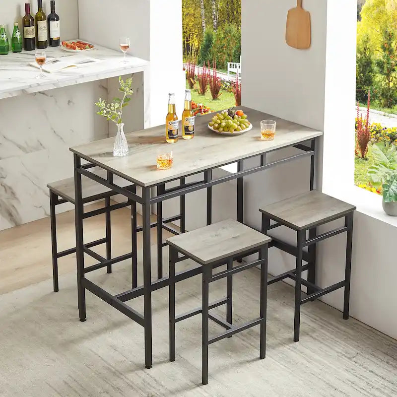 Set da pranzo da 5 pezzi in stile rustico con tavolo rettangolare e 4 sgabelli alti