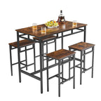 Set da pranzo da 5 pezzi in stile rustico con tavolo rettangolare e 4 sgabelli alti