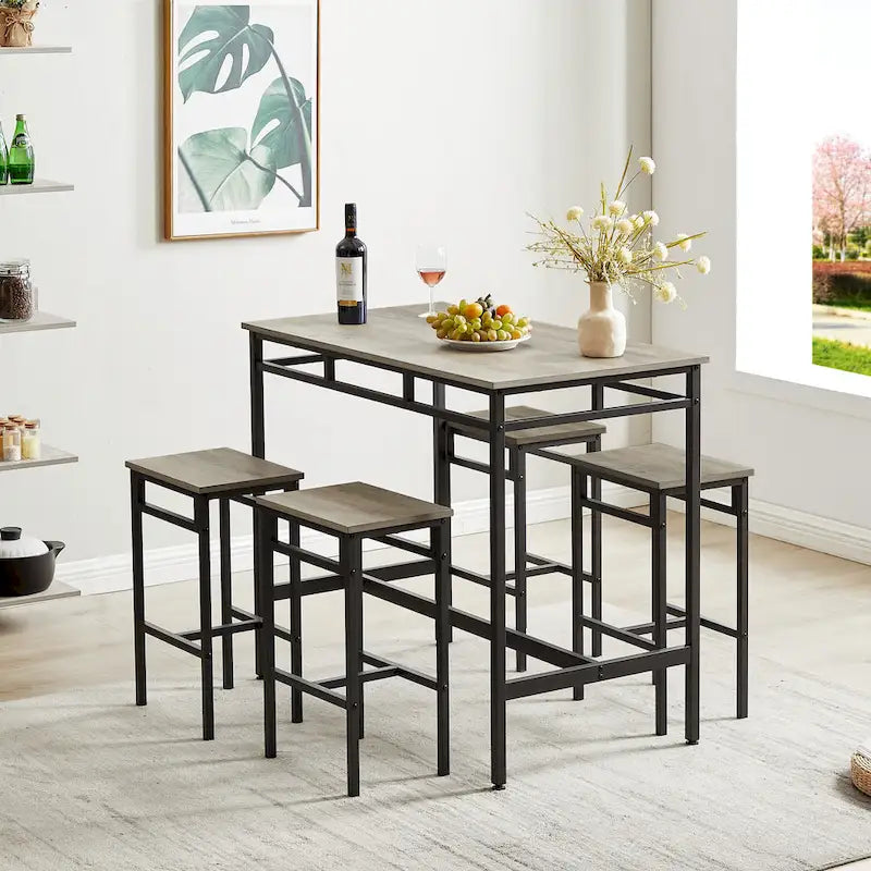 Set da pranzo da 5 pezzi in stile rustico con tavolo rettangolare e 4 sgabelli alti