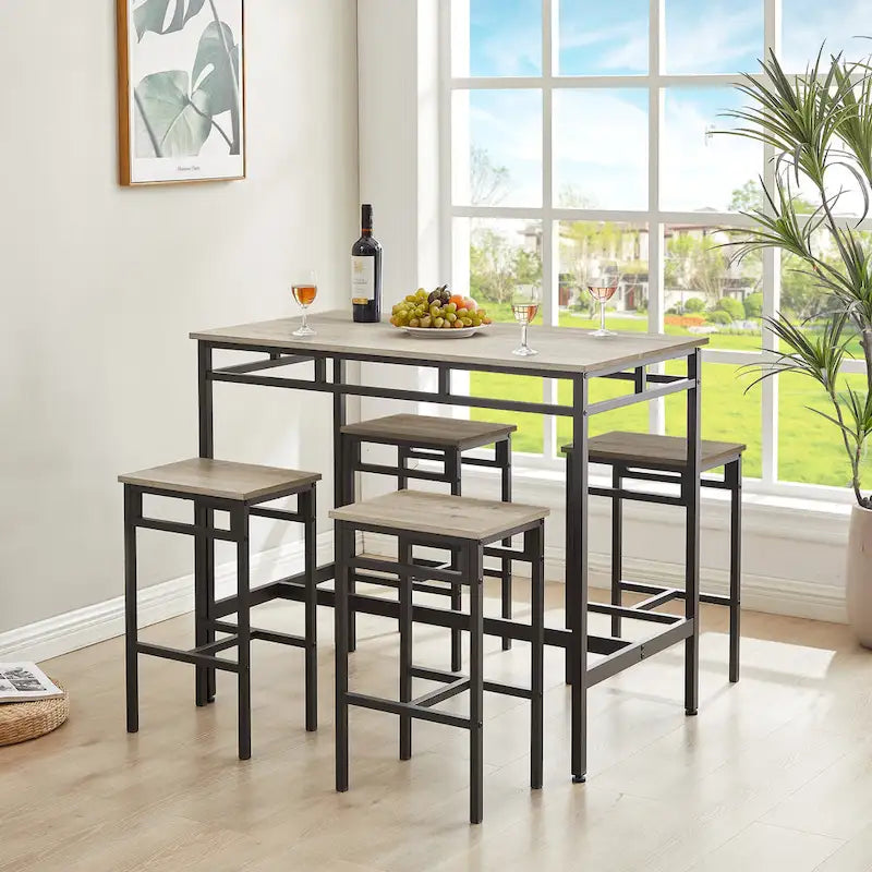 Set da pranzo da 5 pezzi in stile rustico con tavolo rettangolare e 4 sgabelli alti